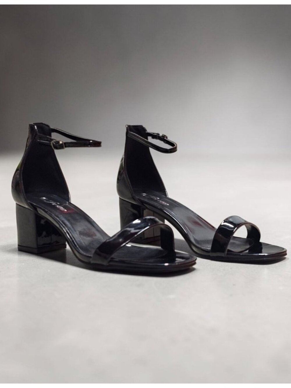 Black Ankle Strap Block Heel Sandals